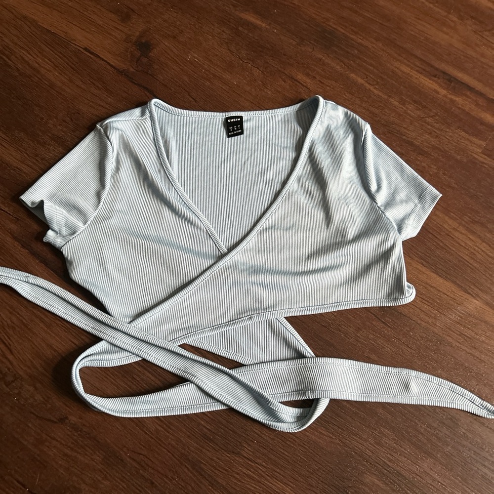 Women's Light Blue Wrap Top